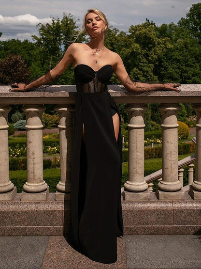 Corset Tube Top Slit Maxi Dress