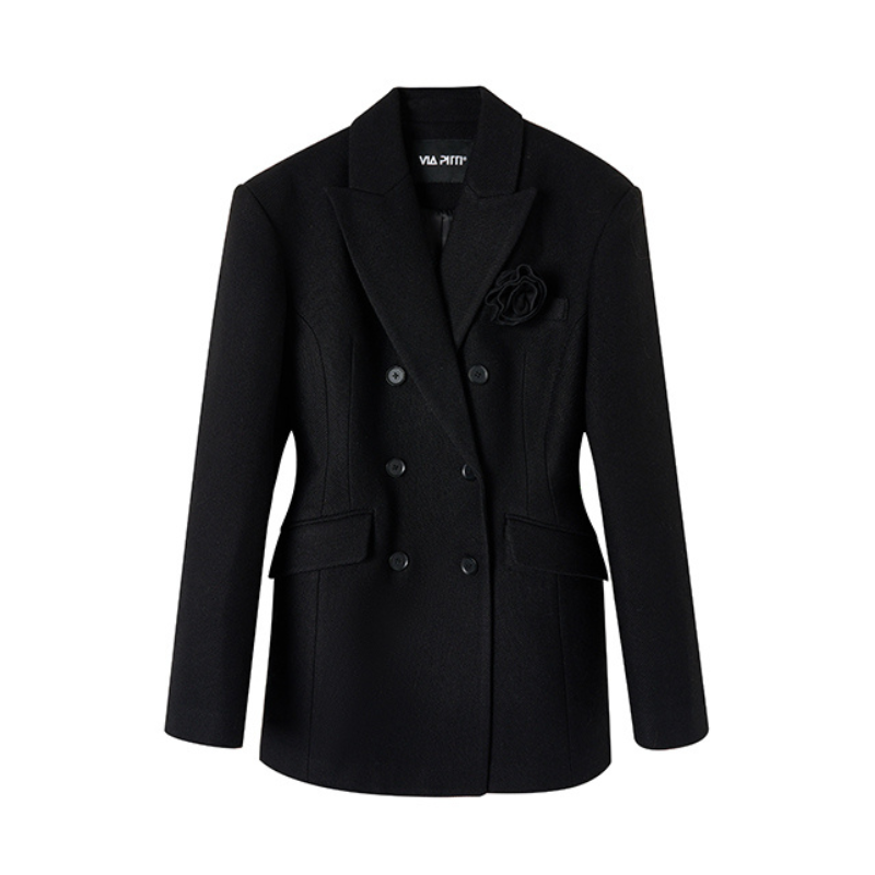 Cream Woolen Double-breasted Coat