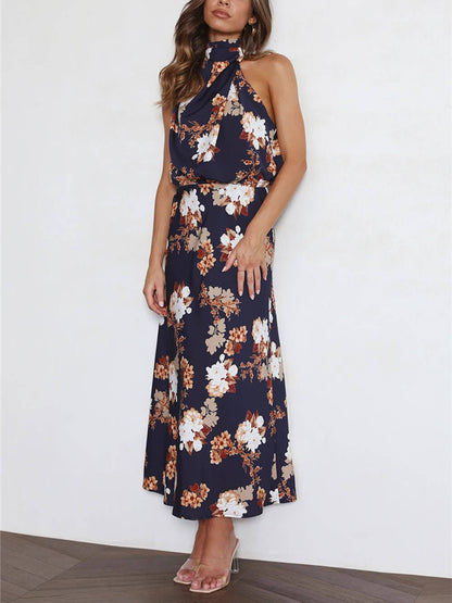 Halter Neck Elastic Waist Maxi Dress
