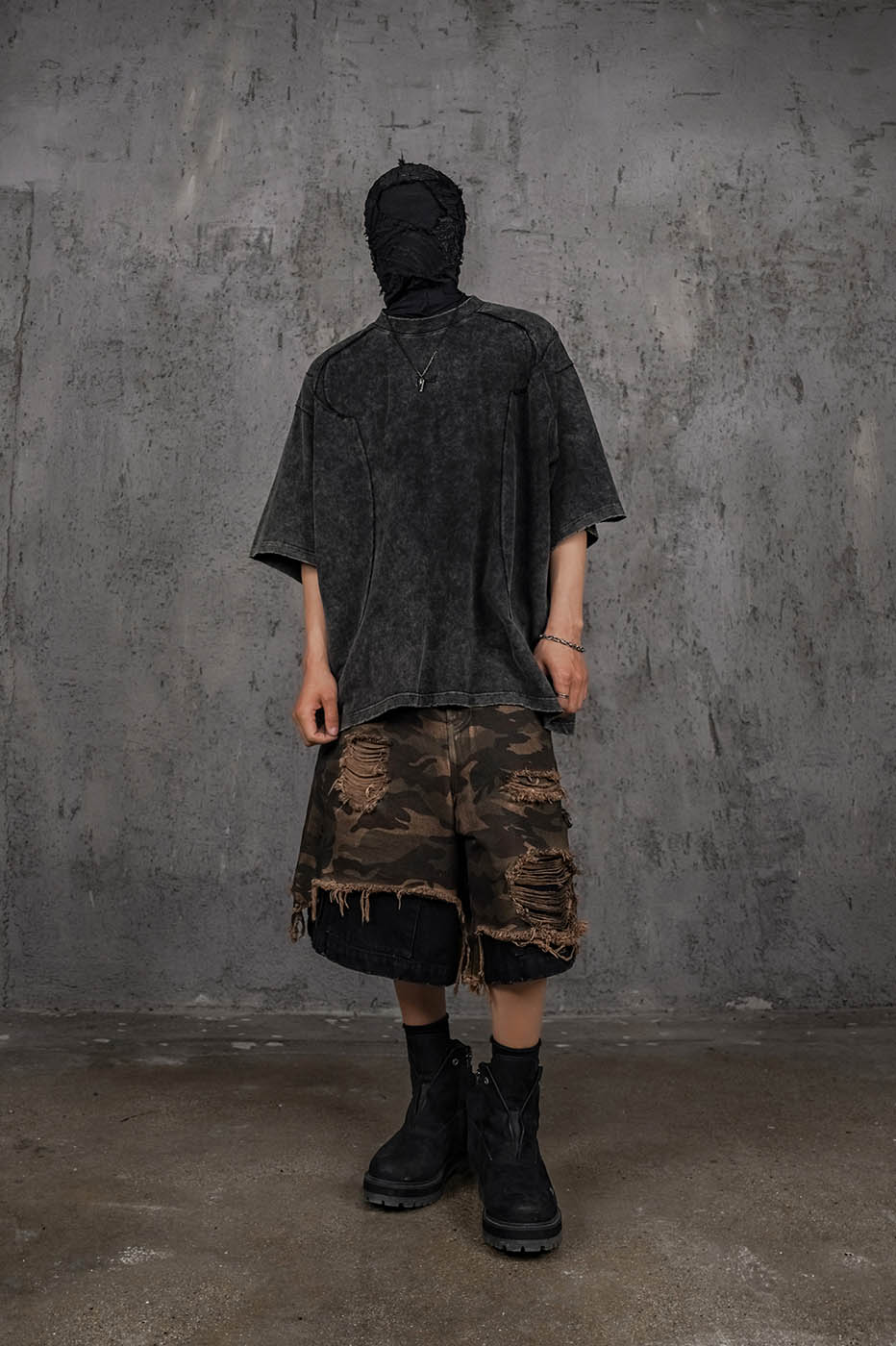 Washed Structured Black T-shirt