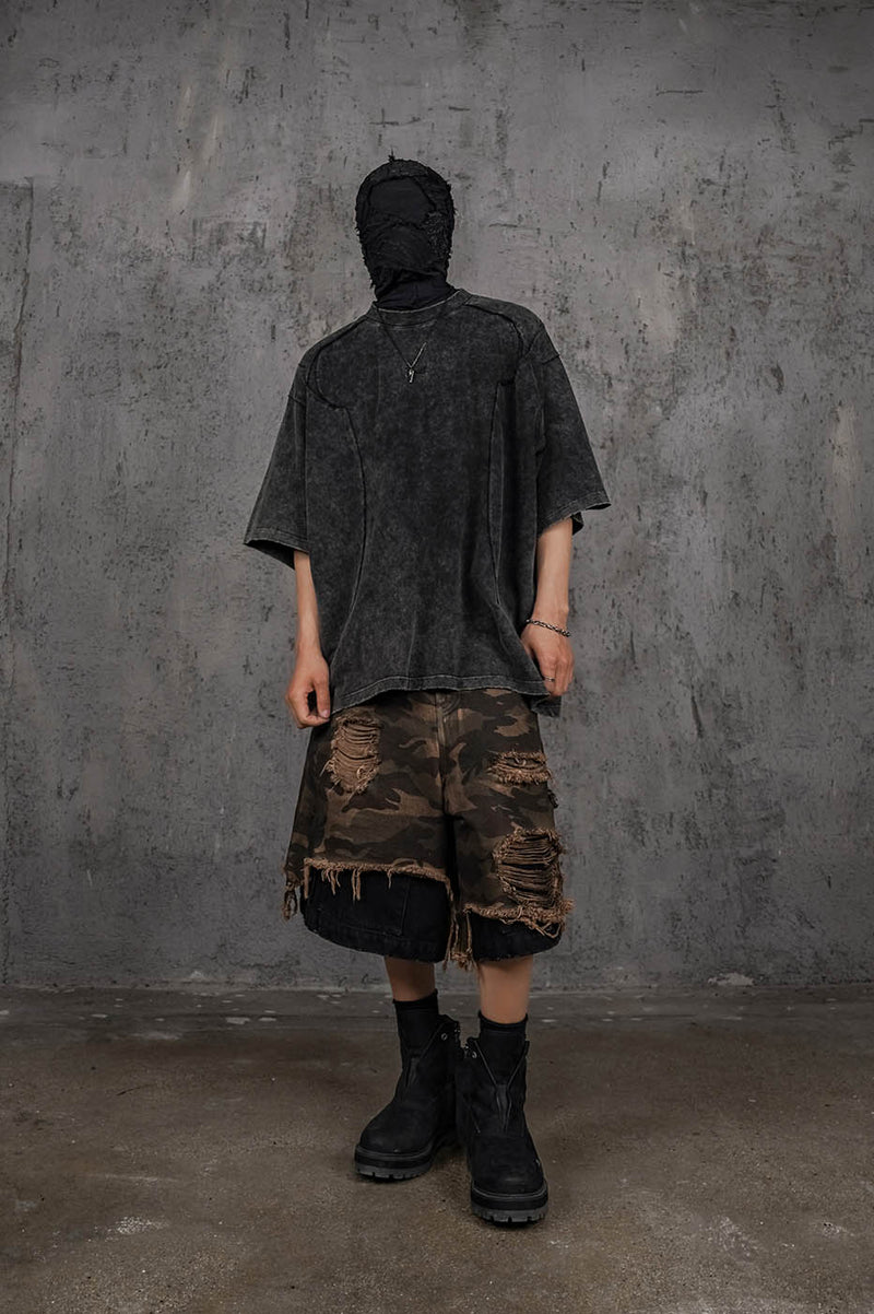 Washed Structured Black T-shirt