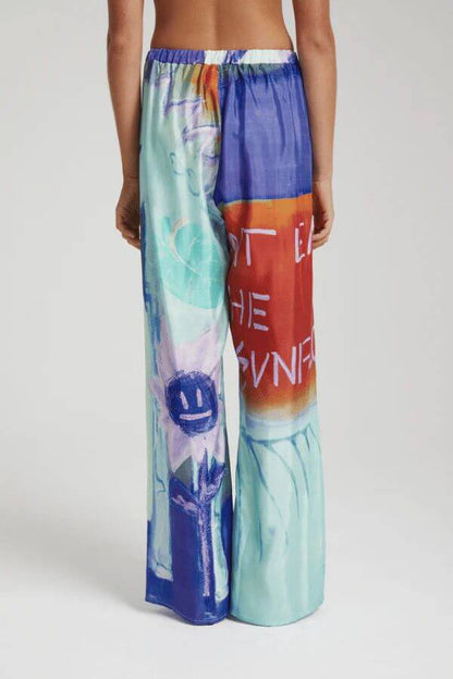 Unique Ink Print Loose Wide-leg Pants