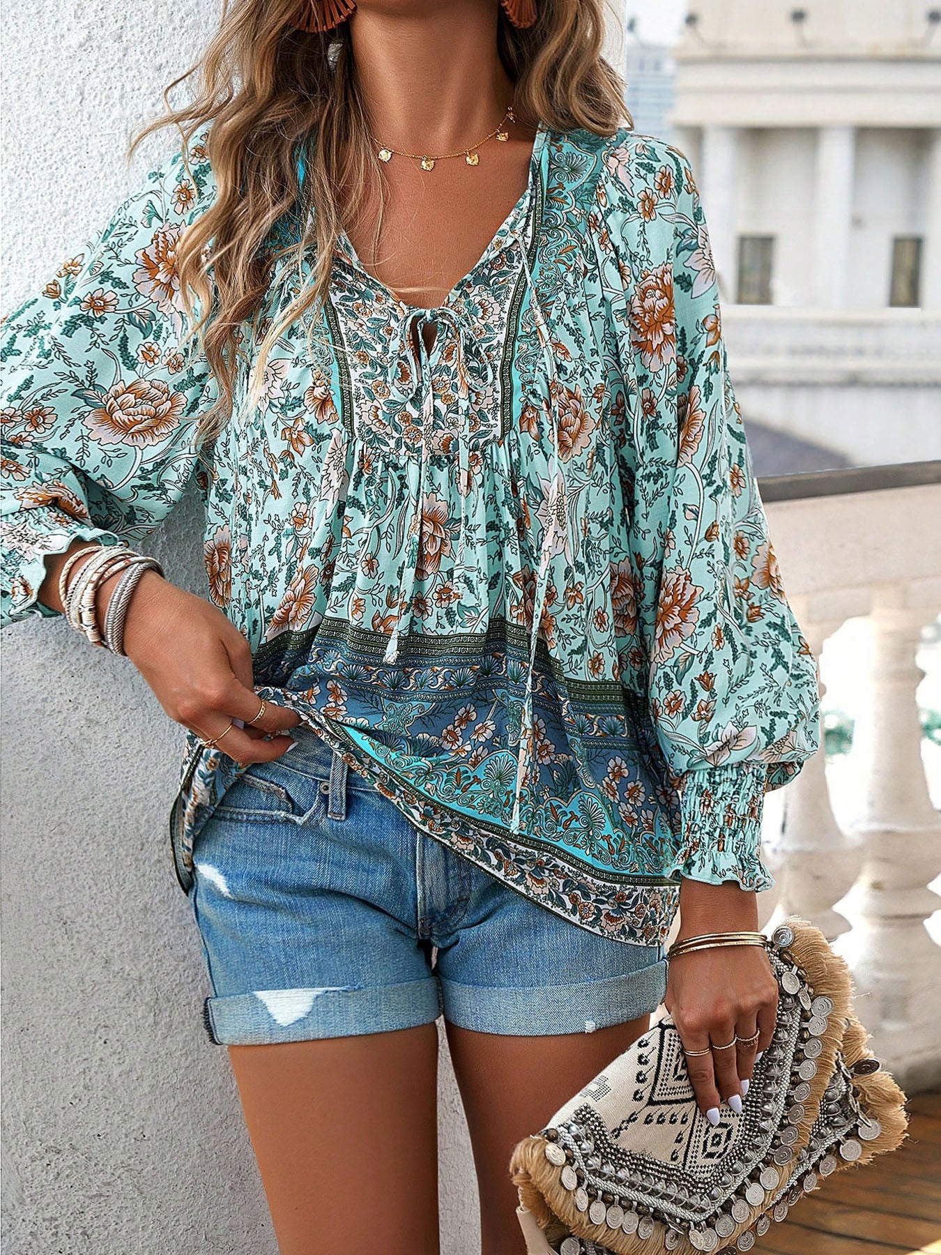 Ruffle V-neck Blouse