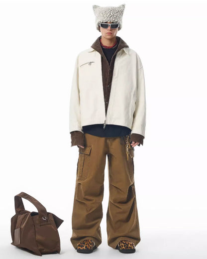 Washed Pleated Wide Leg Cargo Pants