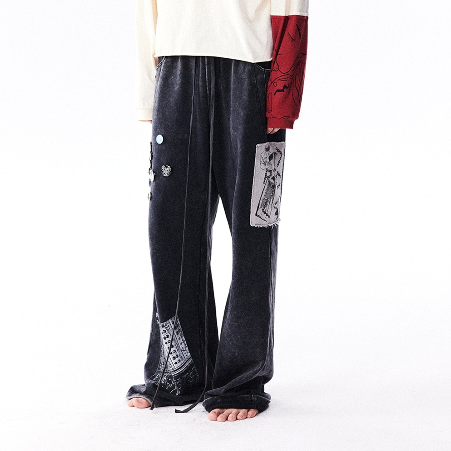 Pin Badges Velvet Wide-leg Pants