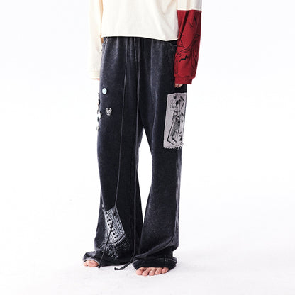 Pin Badges Velvet Wide-leg Pants