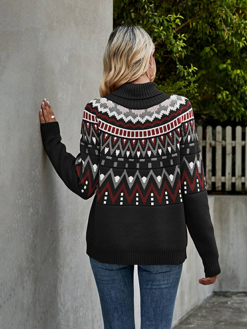 Striped Color Block Turtleneck Sweater