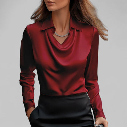 Rose | ’s Draped Neck Long Sleeve Satin Blouses