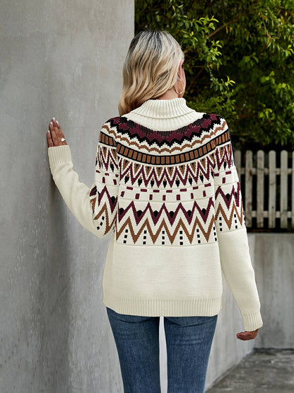 Striped Color Block Turtleneck Sweater
