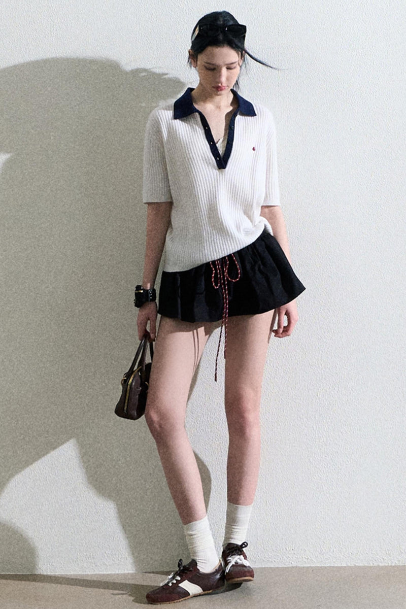 Cotton Bubble Braided Drawstring Skirt