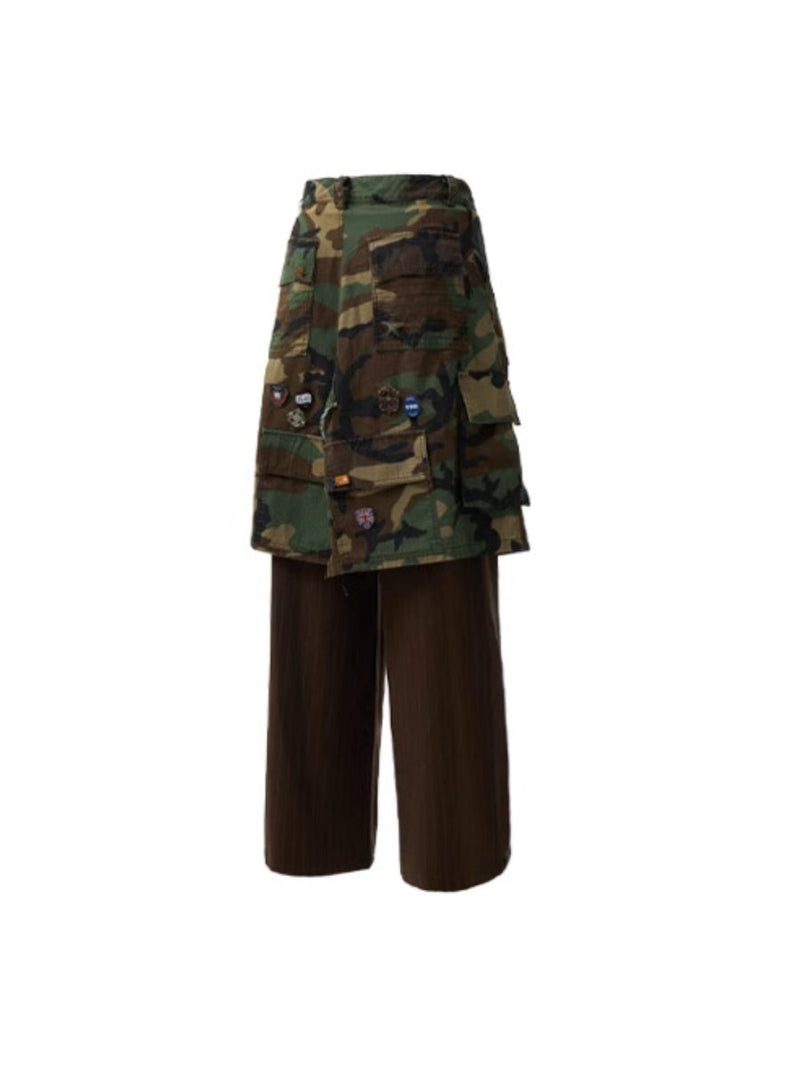 Camouflage Cargo Skirt Pinstripe Wide-leg Pants