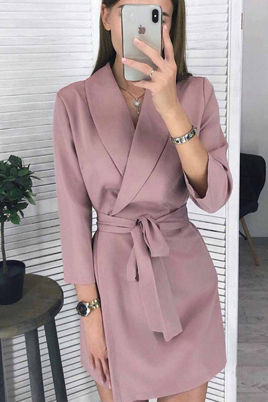 Color Long Sleeve Suit Collar Mini Dresses(3 Colors)