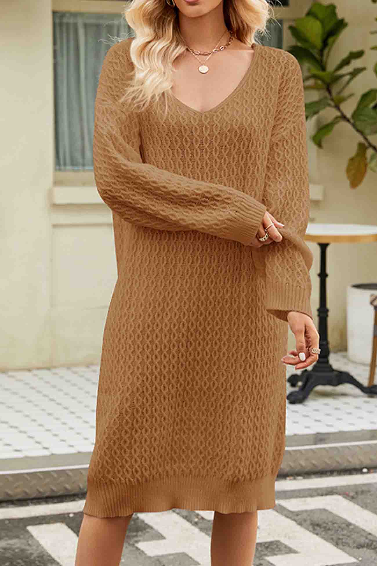 Color Long Knitted Sweater Dress
