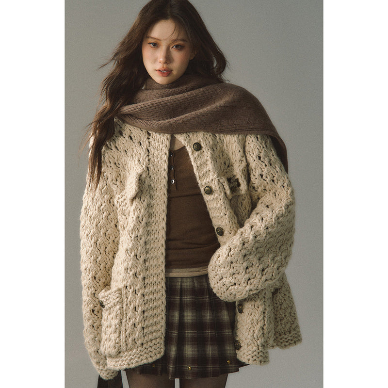 Metallic Knit Cardigan in Oatmeal