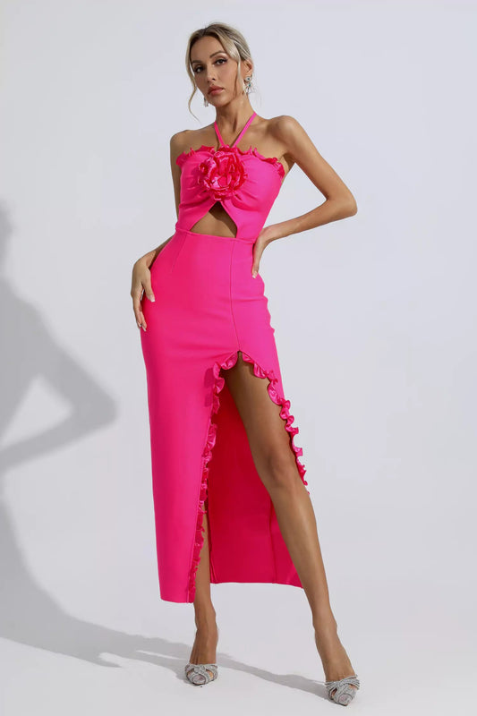 Francesca Rose Red Ruched Maxi Dress