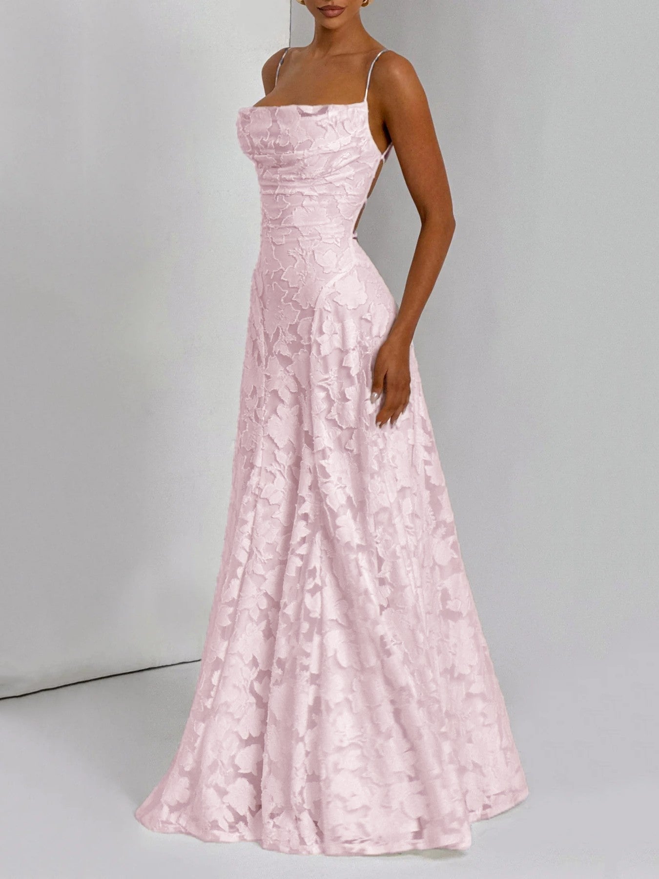 Thea - Textured Elegance Jacquard Maxi Dress