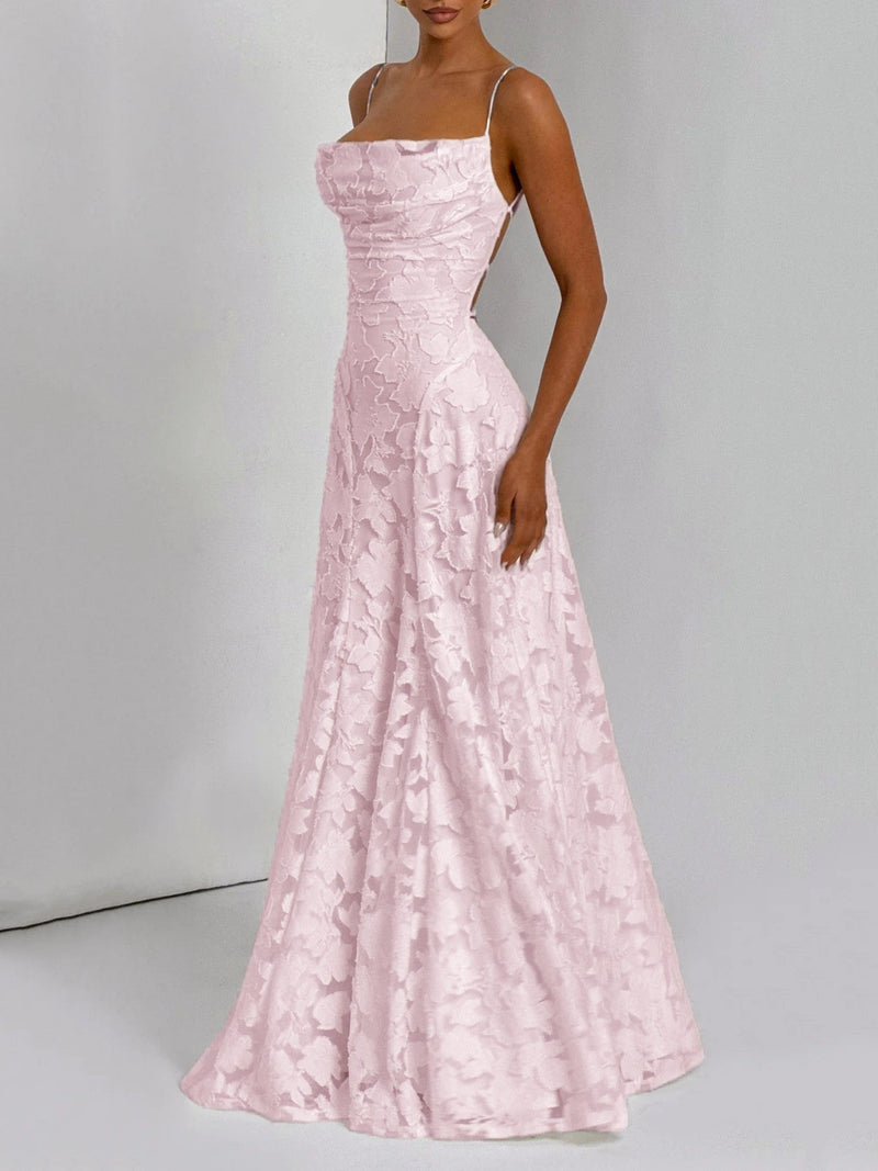 Thea - Textured Elegance Jacquard Maxi Dress