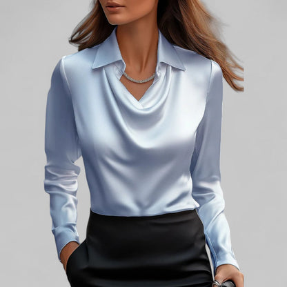 Rose | ’s Draped Neck Long Sleeve Satin Blouses
