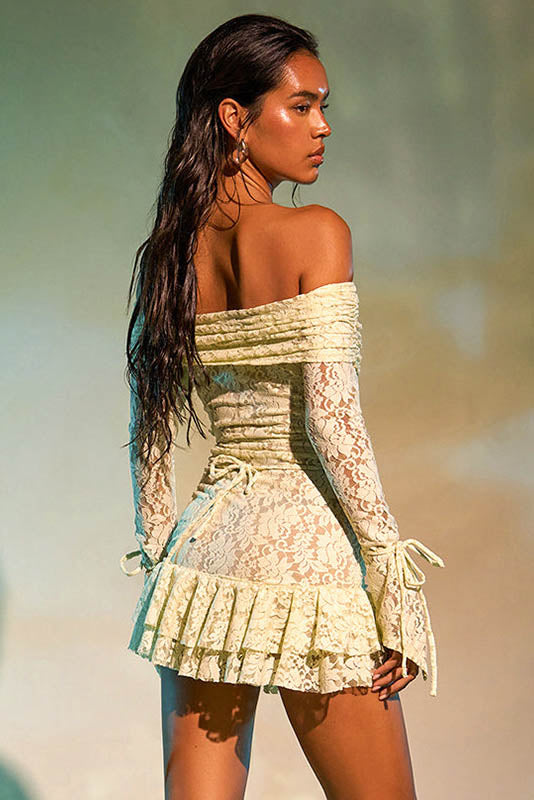 Ruffled Jacquard Off-shoulder Mini Dress