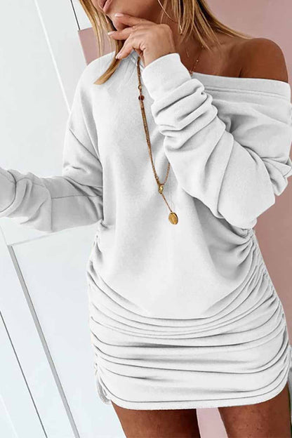 Strapless Drawstring Pleated Color Mini Dress(3 Colors)