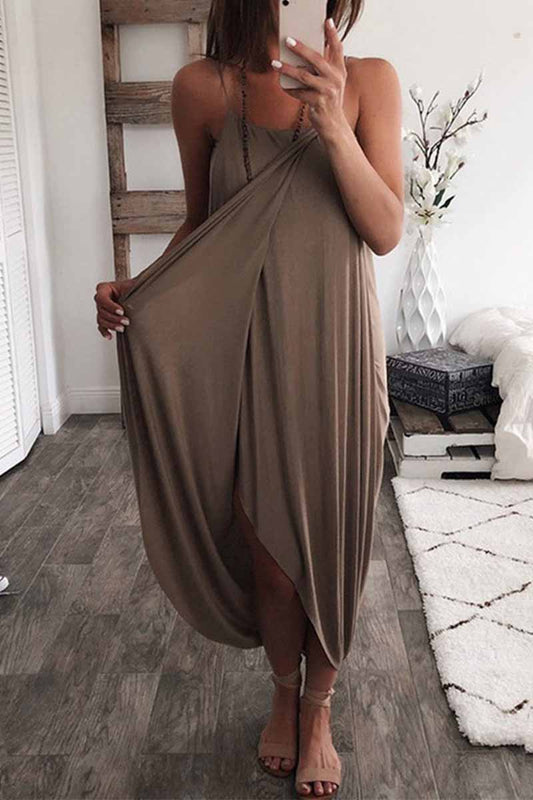 Color Knitted Loose and Irregular Maxi Dress(3 Colors)