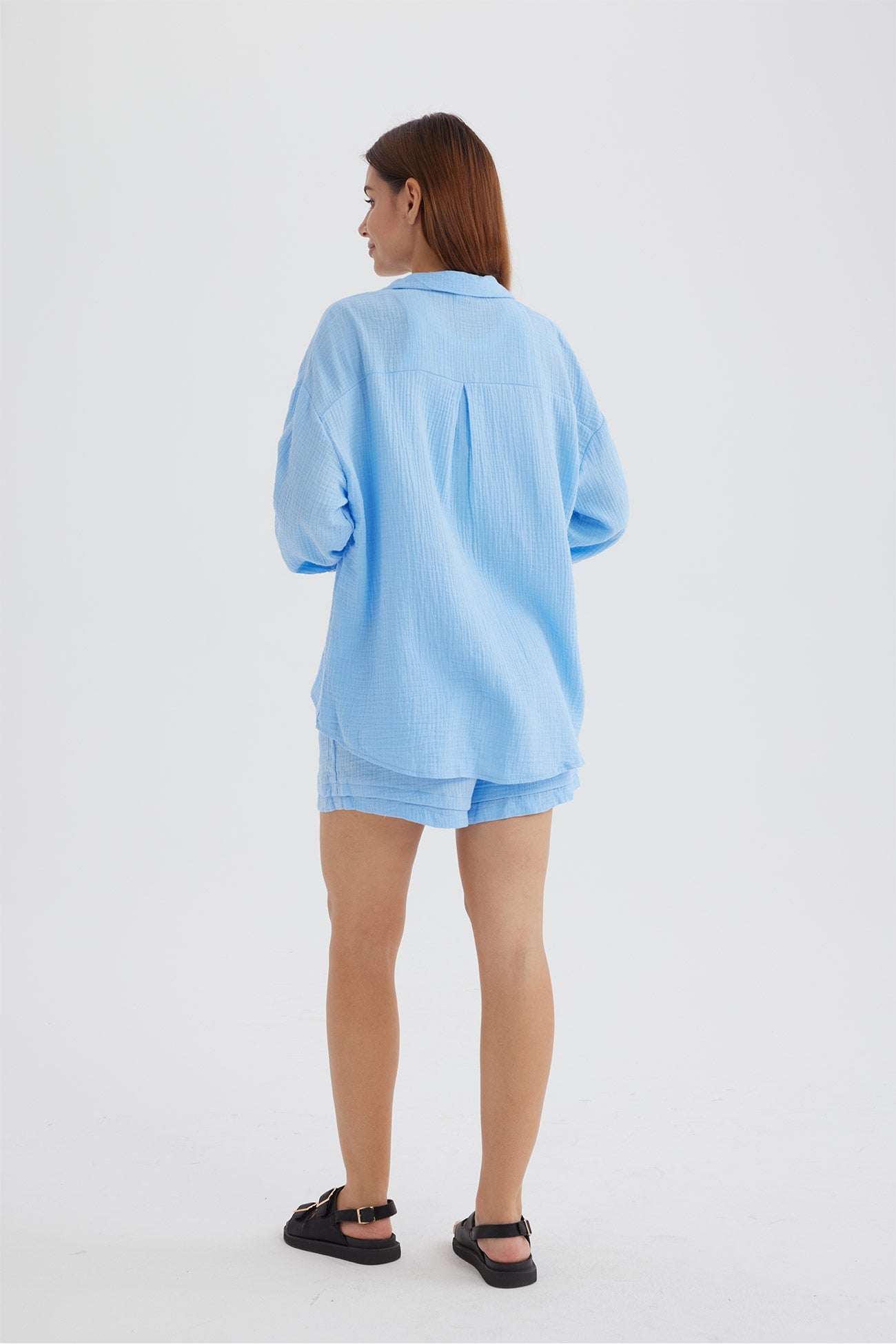 Long Sleeve Color Shirt Shorts Set