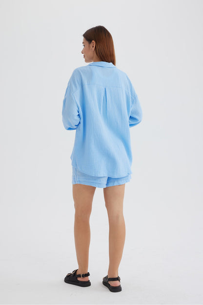 Long Sleeve Color Shirt Shorts Set