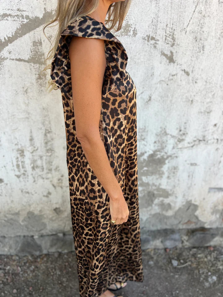 Leopard Print V-neck Jumpsuit With Front Pockets