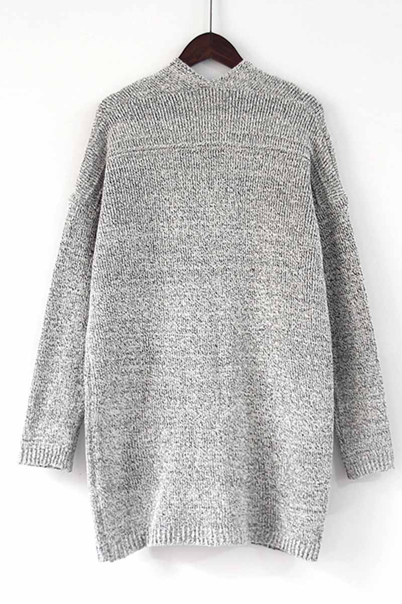 Color Knitted Cardigan With Large Pockets