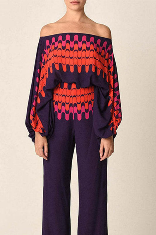 Abstract Waves Two-piece Set - Purple