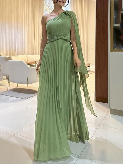 Flowing Pleated Off-the-shoulder Maxi Dress