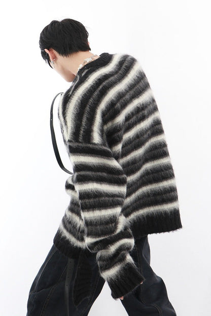 Striped Mohair Cable Knit Sweater