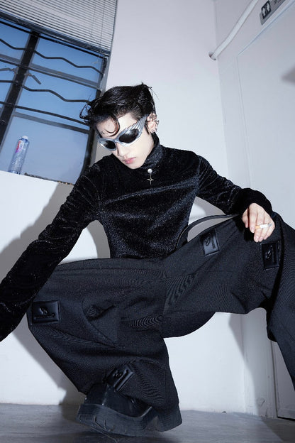 Stitched Vegan Leather Logo Pants