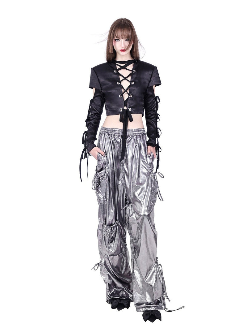 Pinkspink Metallic Cargo Balloon Pants - Silver/hot Pink