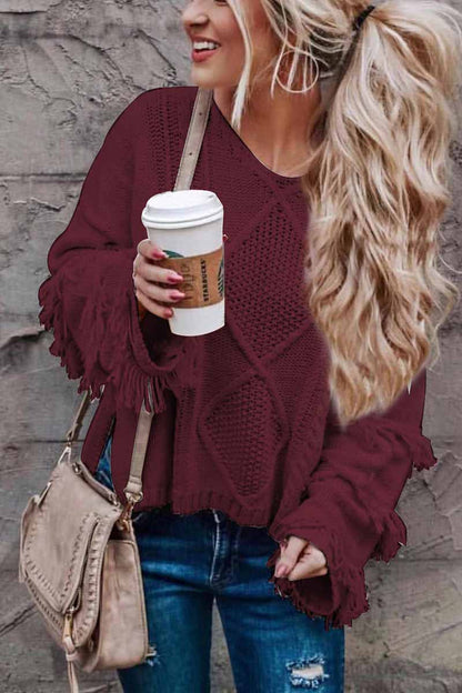 Color Knitted Tassel Sweater