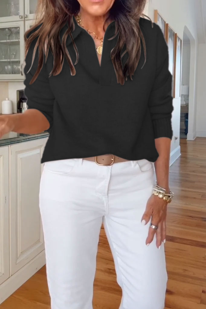 Color V-neck Knitted Sweater With Pants
