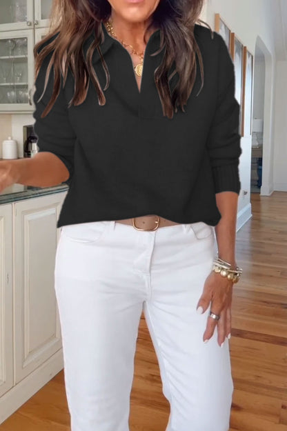 Color V-neck Knitted Sweater With Pants