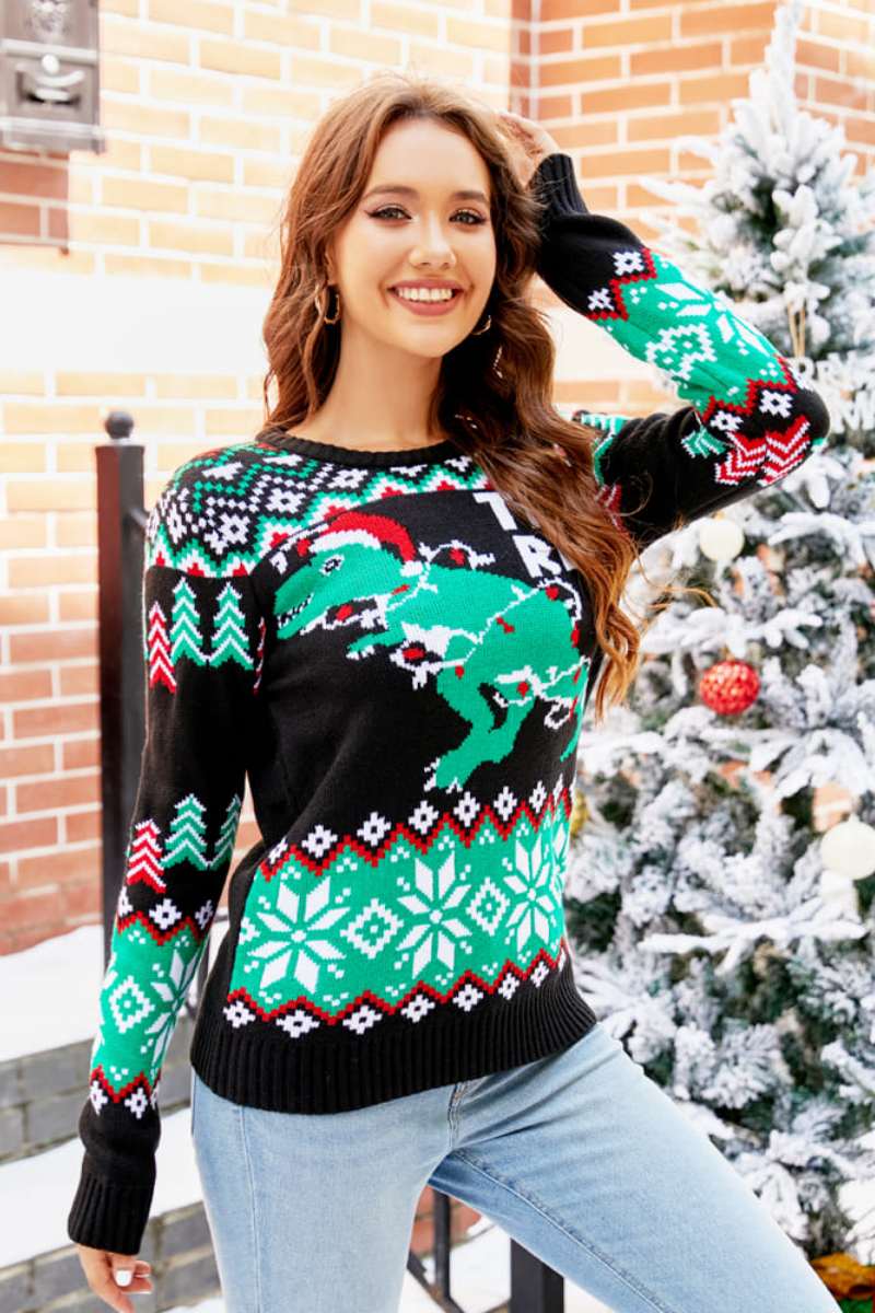 Christmas Dinosaur Knit Sweater