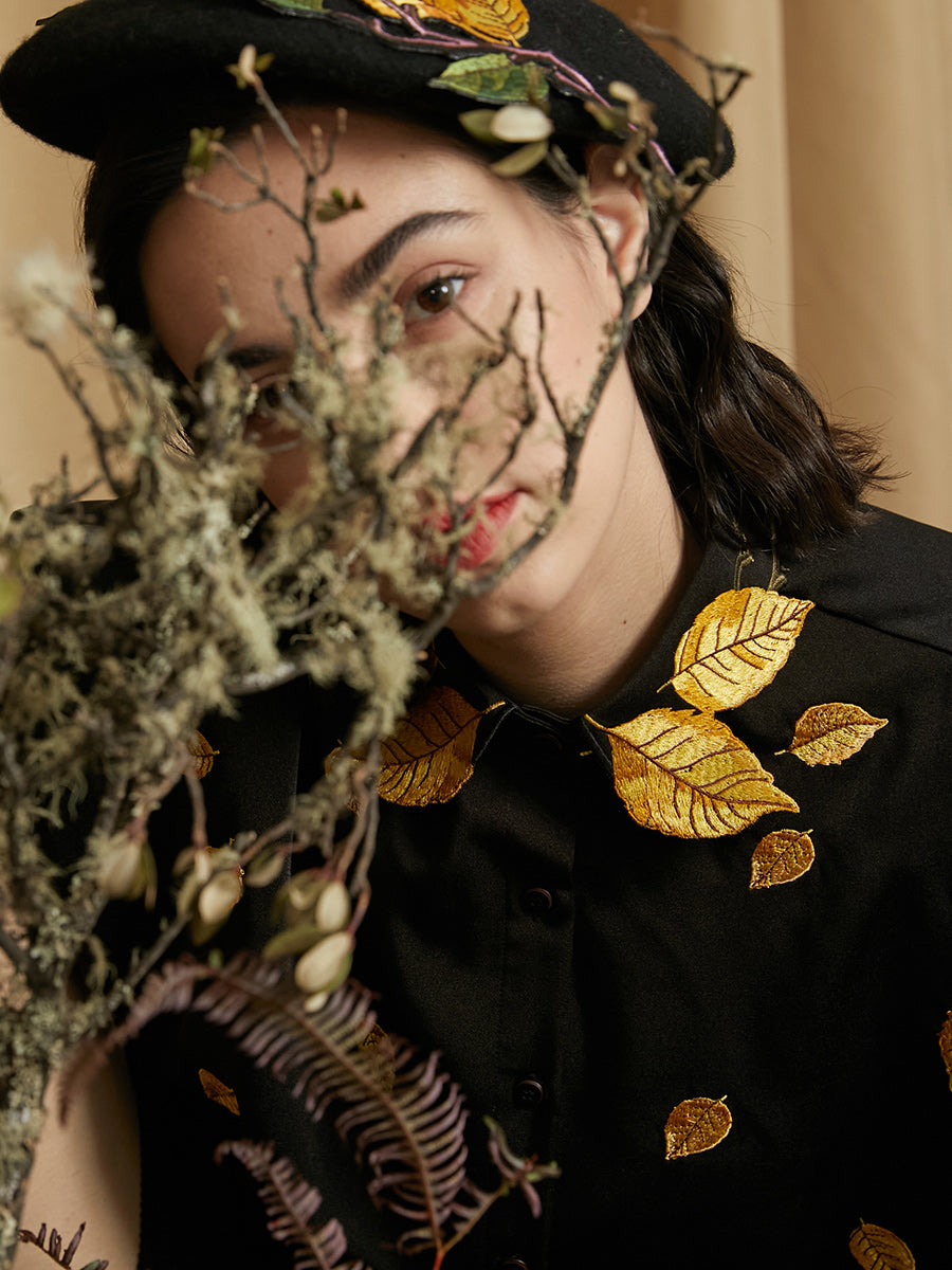 Golden Leaf Embroidered Blouse