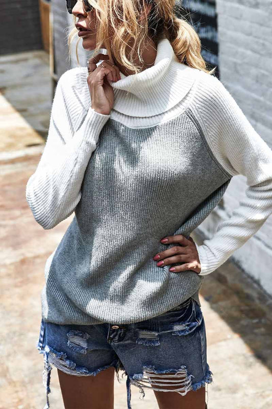 Contrasting High Neck Sweater