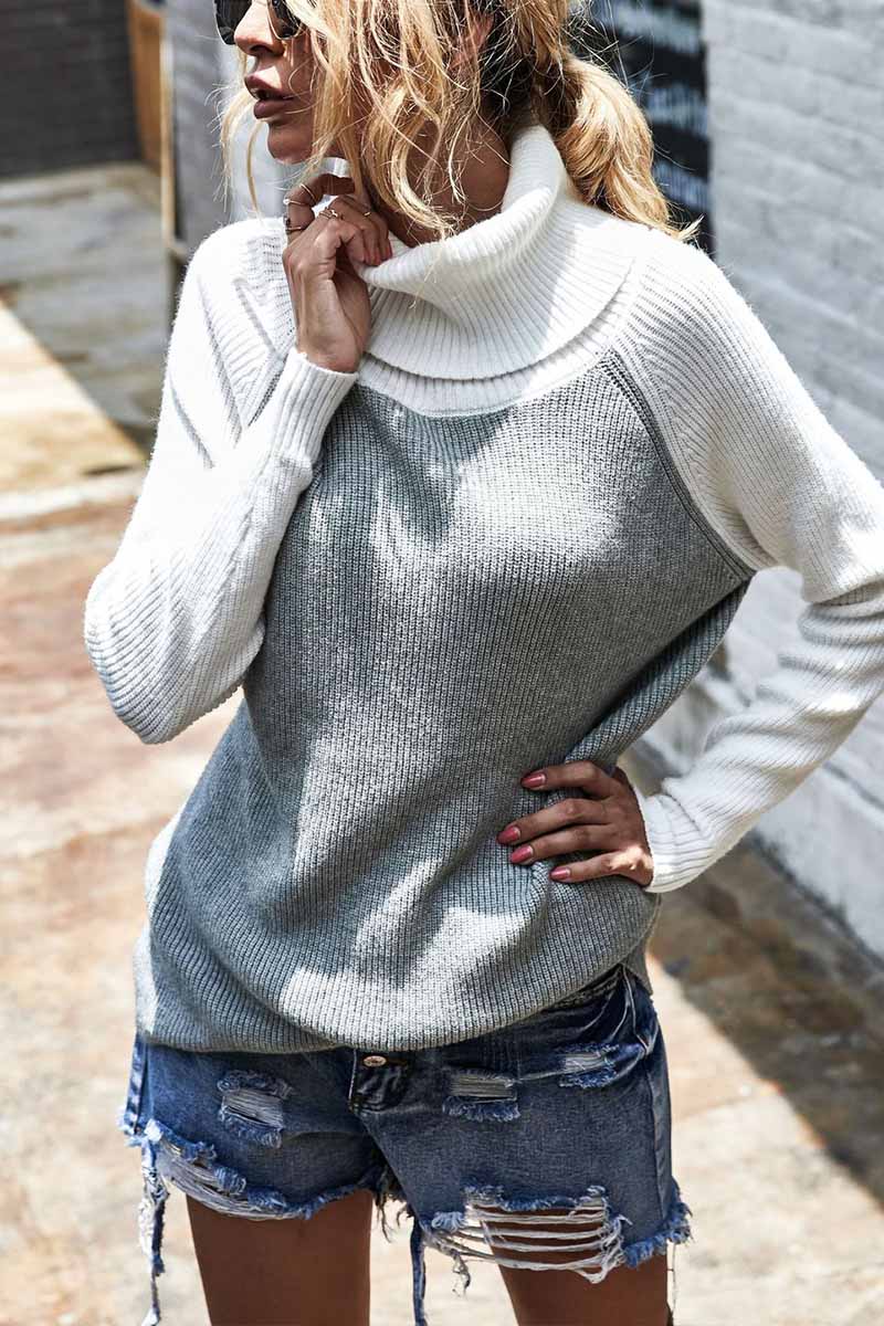 Contrasting High Neck Sweater