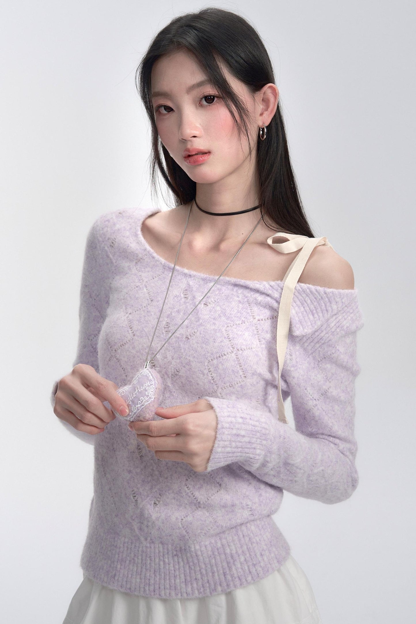 Lavender Diamond Pattern Knit Blouse