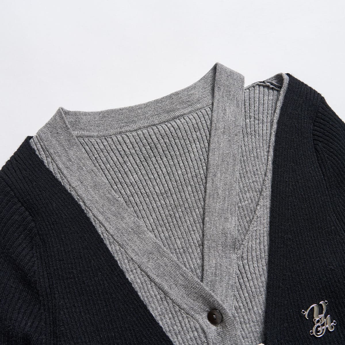 Black Hollow Out Knit Cardigan - 2-piece Design