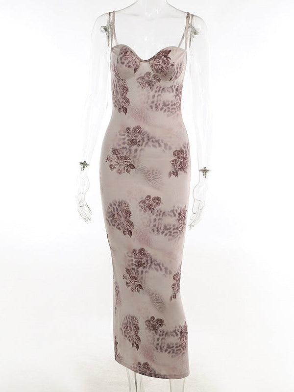 Print Sweetheart Neck Maxi Dress