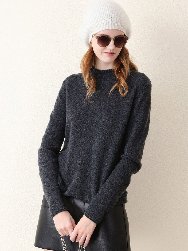 100% Cashmere Round Neck Knit Sweater