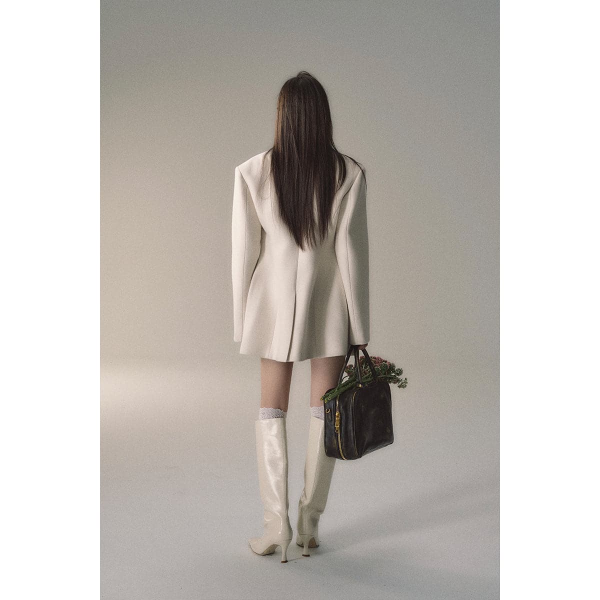 Cream Woolen Double-breasted Coat