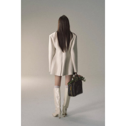 Cream Woolen Double-breasted Coat