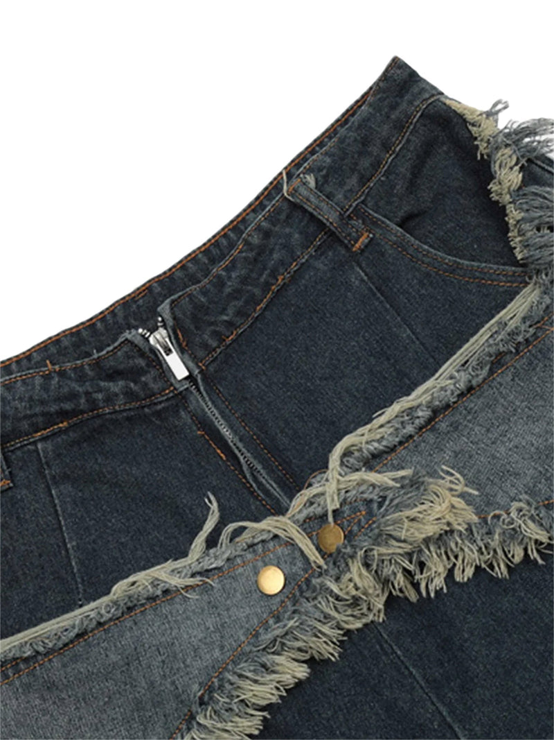 Star Patch Denim Shorts With Fringe