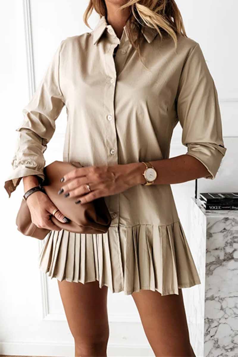 Long Sleeve Pleated Color Mini Dress