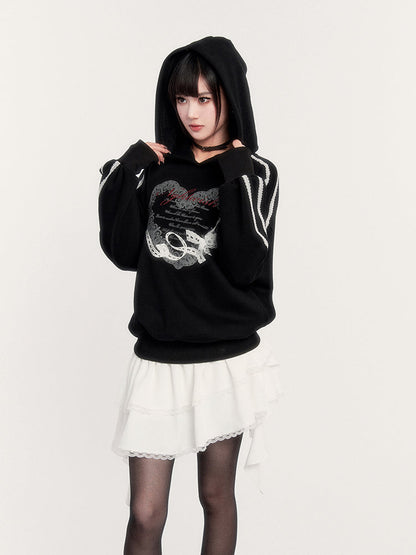 Gothic Heart Print Hoodie/cake Skirt